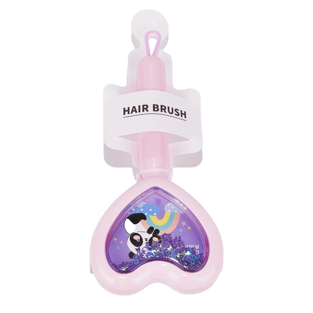 Herzförmige Haarbürste mit Panda-Design und Glitzer (Rosa/Lila)