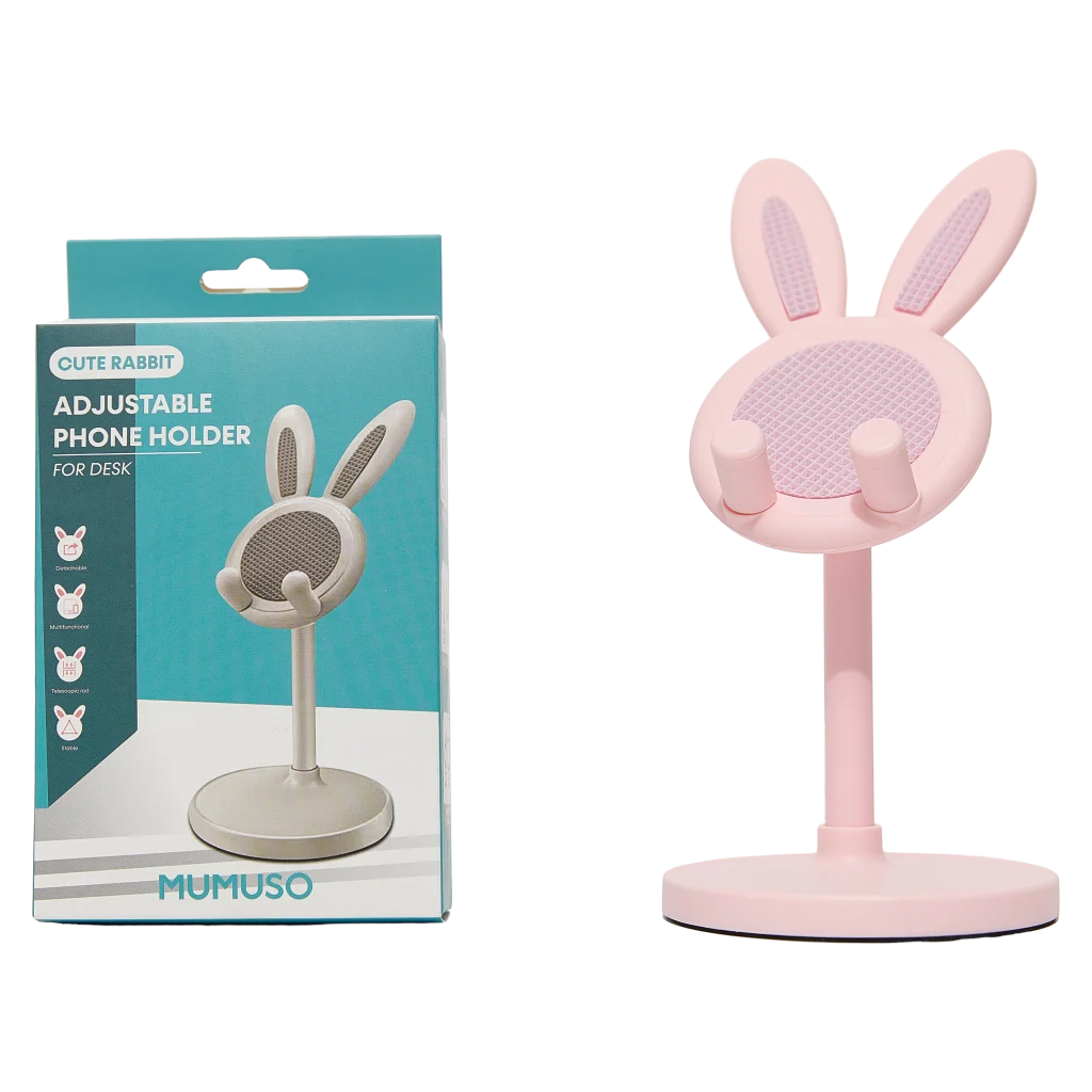 Höhenverstellbarer Handyhalter für den Schreibtisch mit Hasen-Design (Rosa)