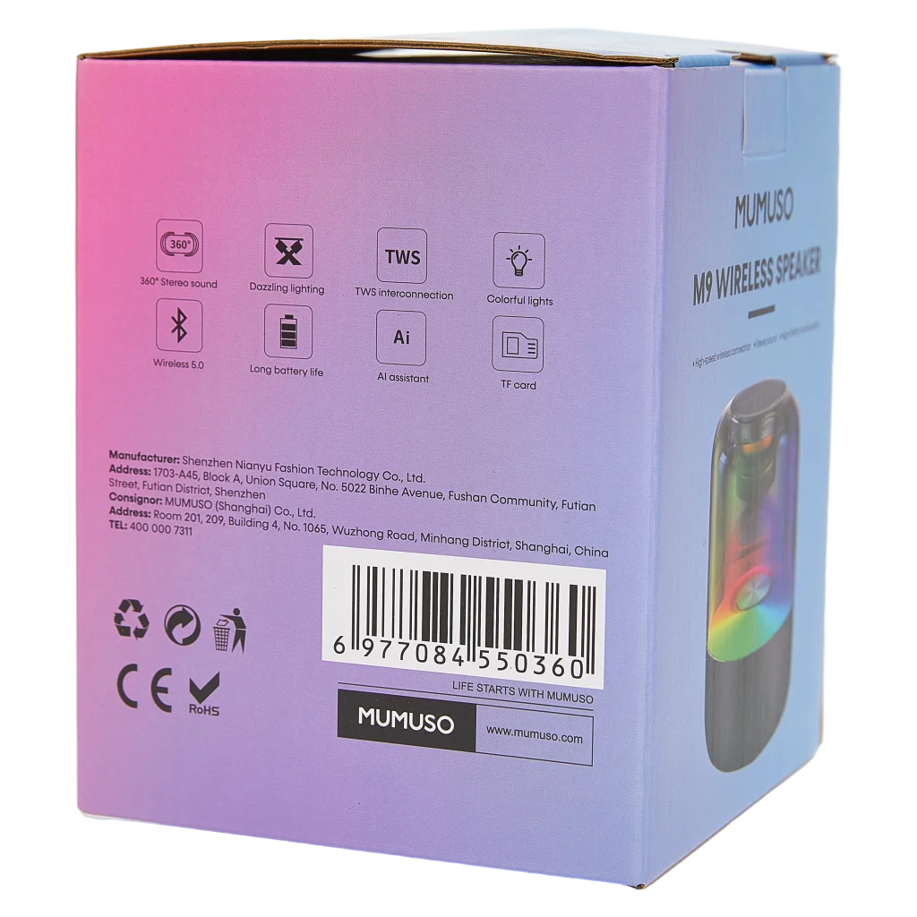 Kabelloser Bluetooth-Lautsprecher M9 mit LED-Farblicht (Schwarz)