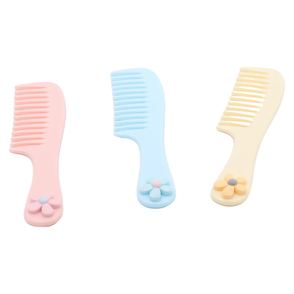 Kamm mit breiten Zähnen und Blumen-Design für Haarpflege (Gelb/Rosa/Blau)