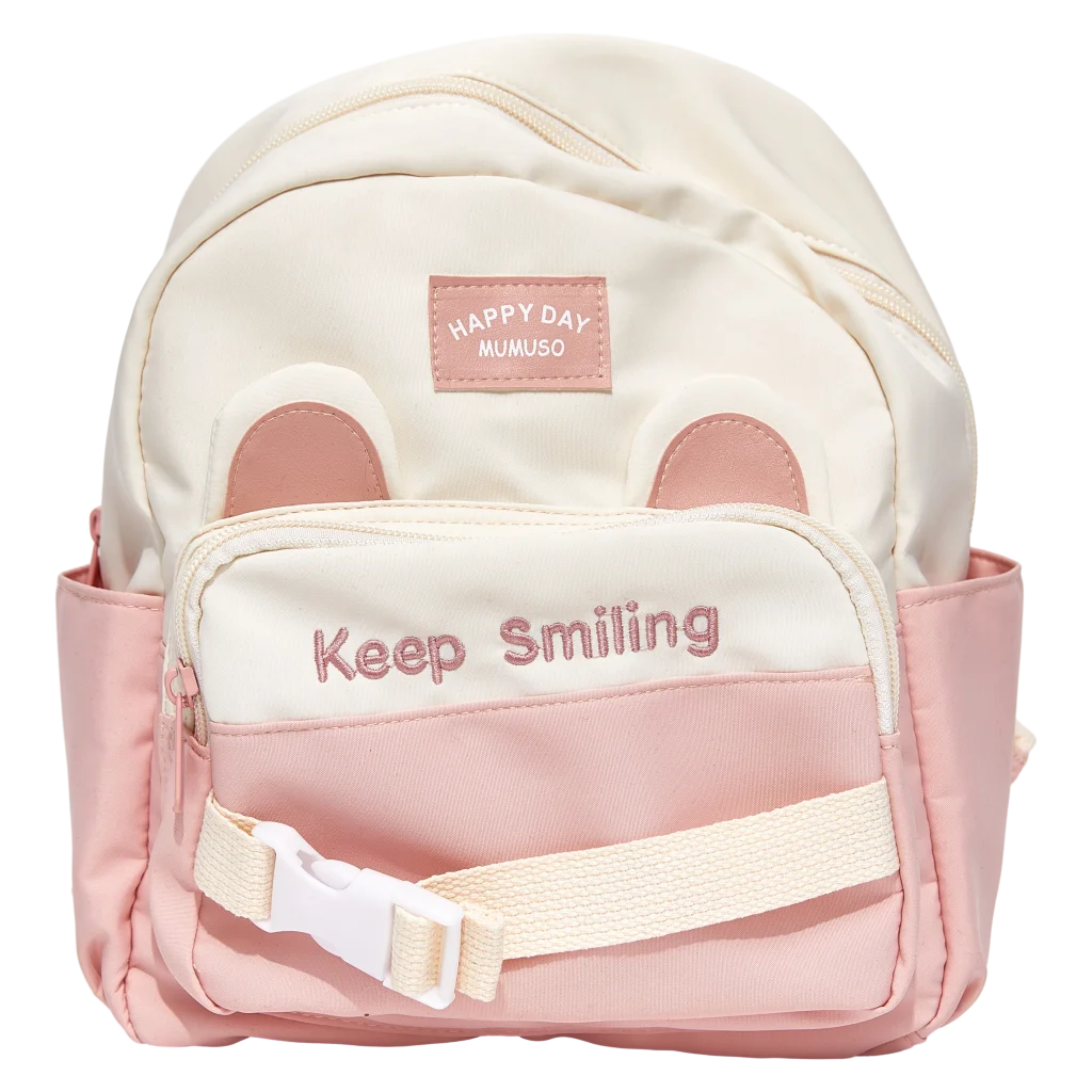 Kinder Rucksack mit Aufdruck Keep Smiling, leicht (Rosa/Weiß)