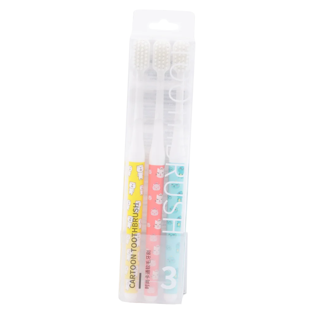 3er-Pack Kinderzahnbürsten mit Design-Print (Gelb/Rosa/Blau)
