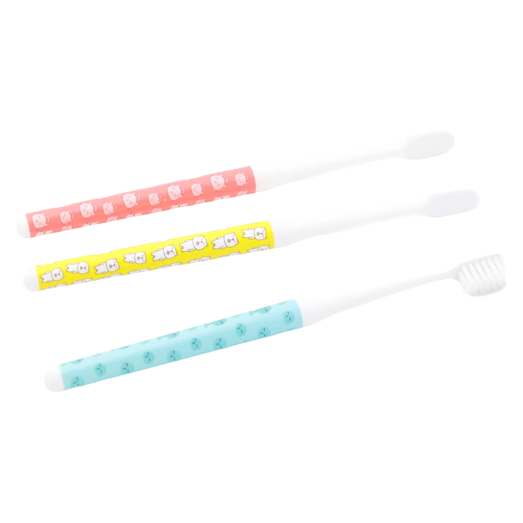 3er-Pack Kinderzahnbürsten mit Design-Print (Gelb/Rosa/Blau)