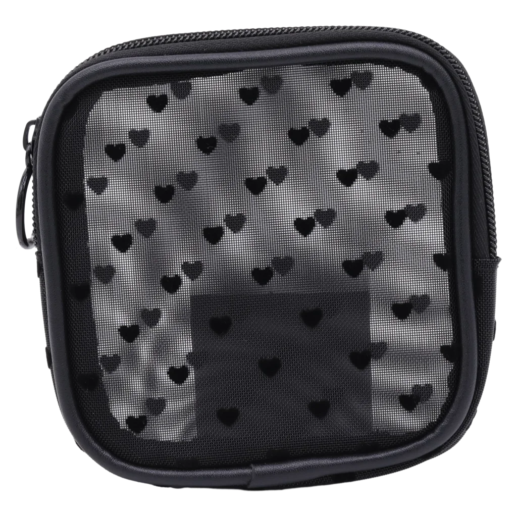 Kleine Kosmetiktasche mit Herz-Design, kompakt (Schwarz)