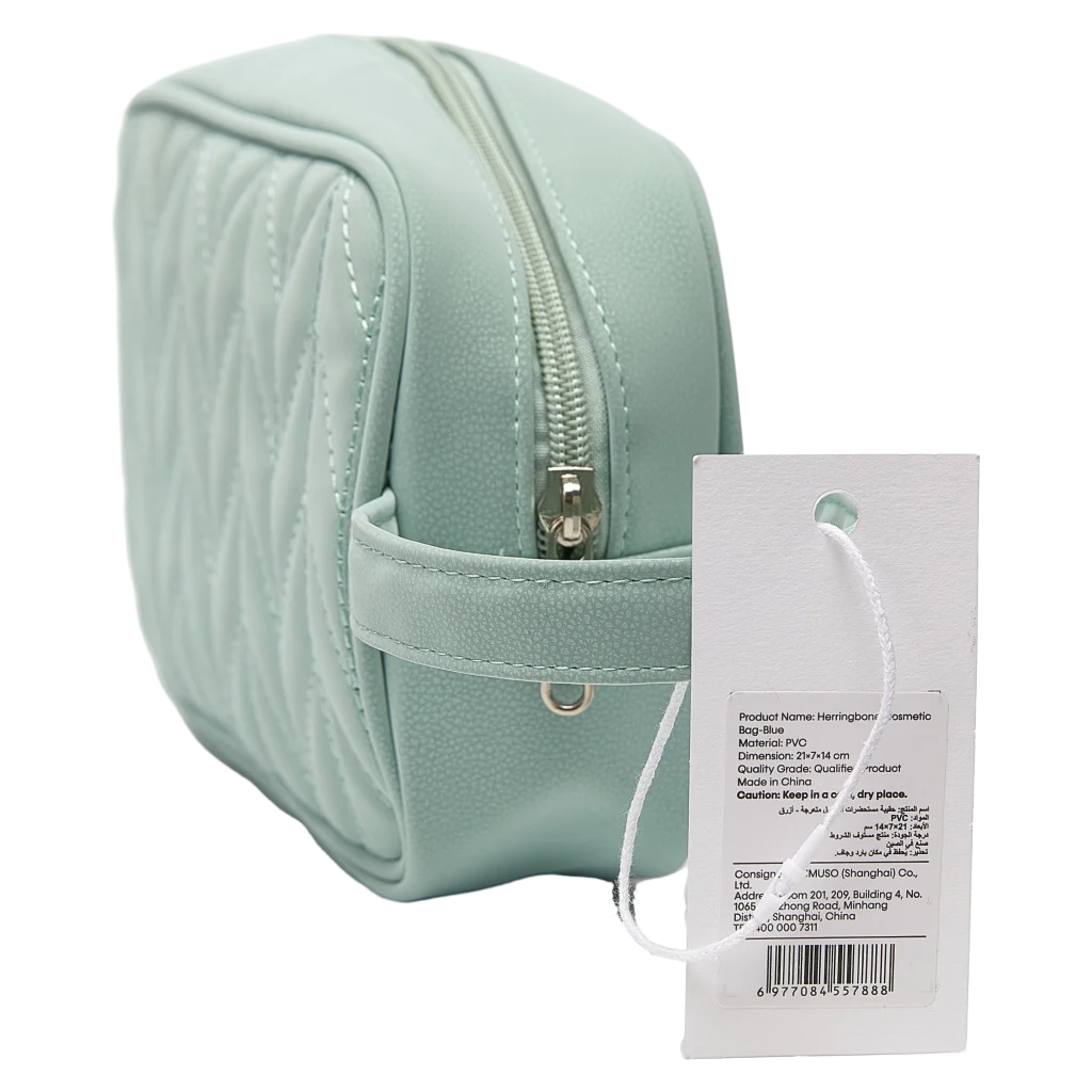 Kosmetiktasche aus Weich-PVC mit Chevron-Design (Grün), kompakt und leicht