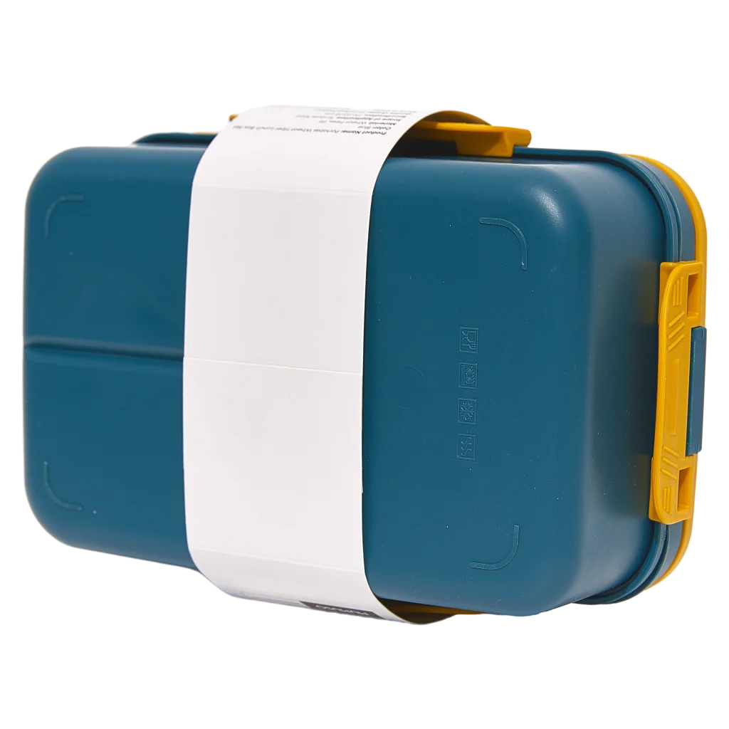 Tragbare Lunchbox aus Weizenfaser mit Besteckfach (Blau/Gelb)