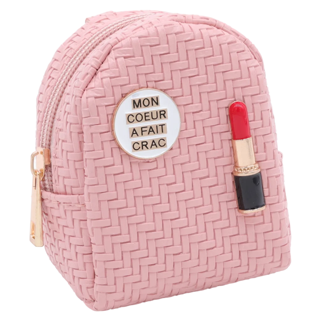 PVC-Münzportemonnaie mit Schlüsselanhänger und Lippenstift-Design (Rosa)