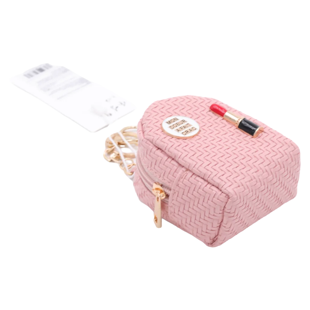 PVC-Münzportemonnaie mit Schlüsselanhänger und Lippenstift-Design (Rosa)