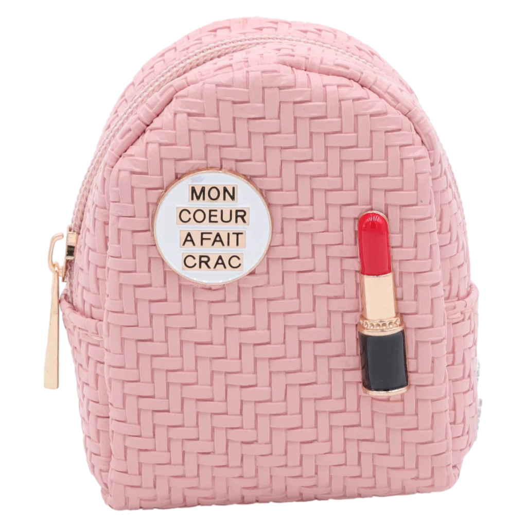 PVC-Münzportemonnaie mit Schlüsselanhänger und Lippenstift-Design (Rosa)