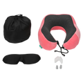 Nackenkissen-Set aus Memory Foam mit Augenmaske und Ohrstöpseln, ergonomisch, waschbar (Pink/Schwarz)