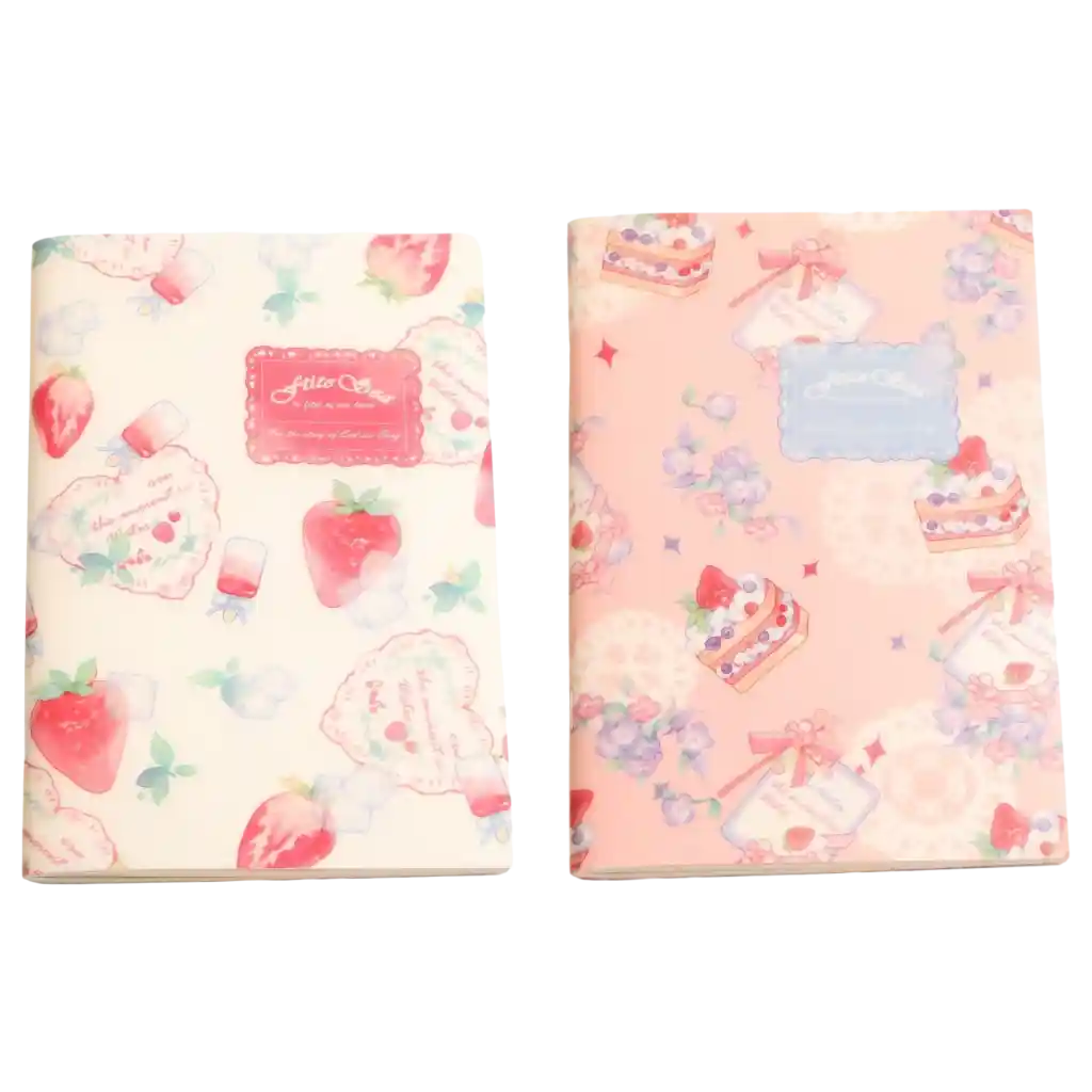 Geheftetes Notizbuch A5 mit Erdbeer-Design (Rosa/Creme)