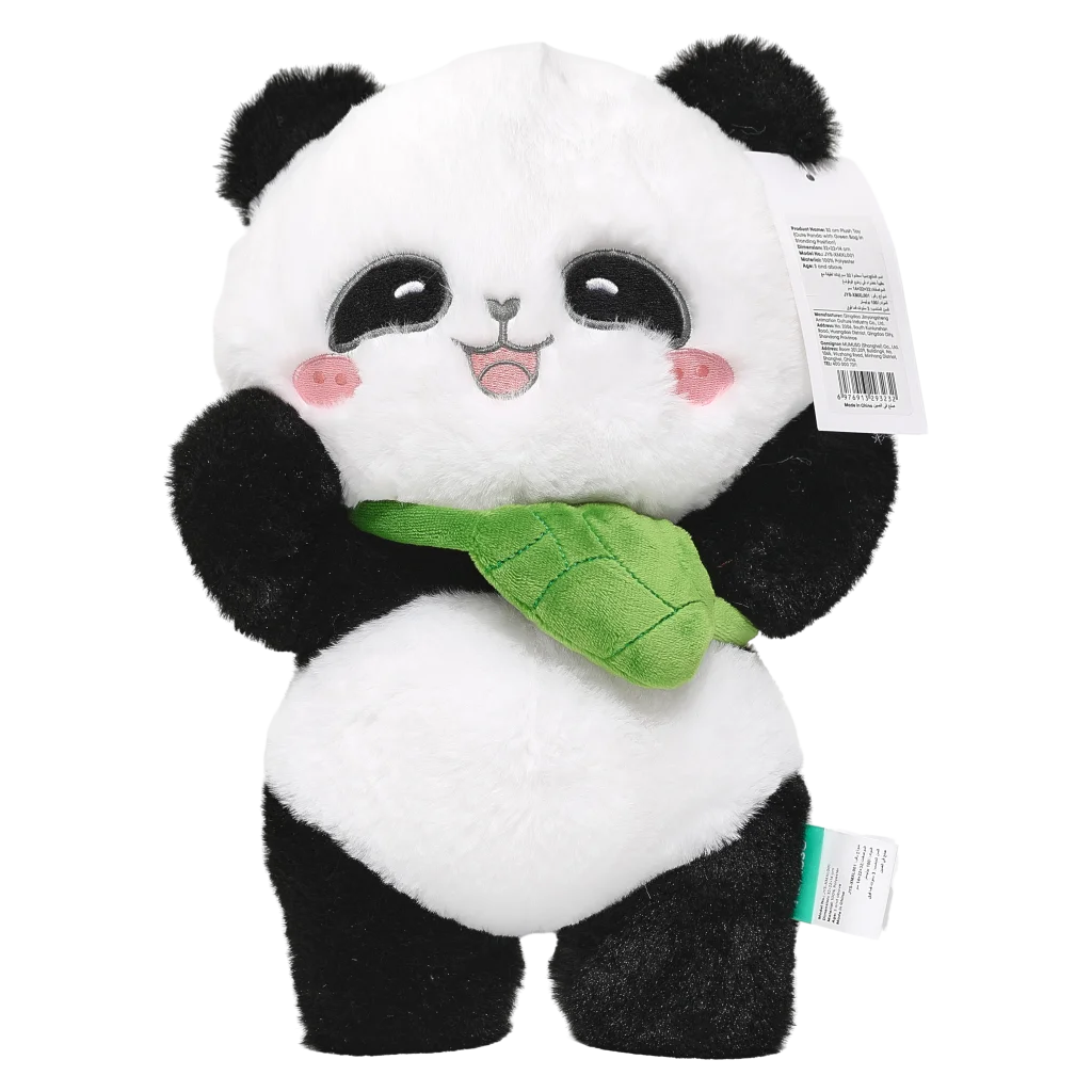 Panda Plüschtier stehend, 32 cm mit Blatt-Design (Schwarz/Weiß/Grün)