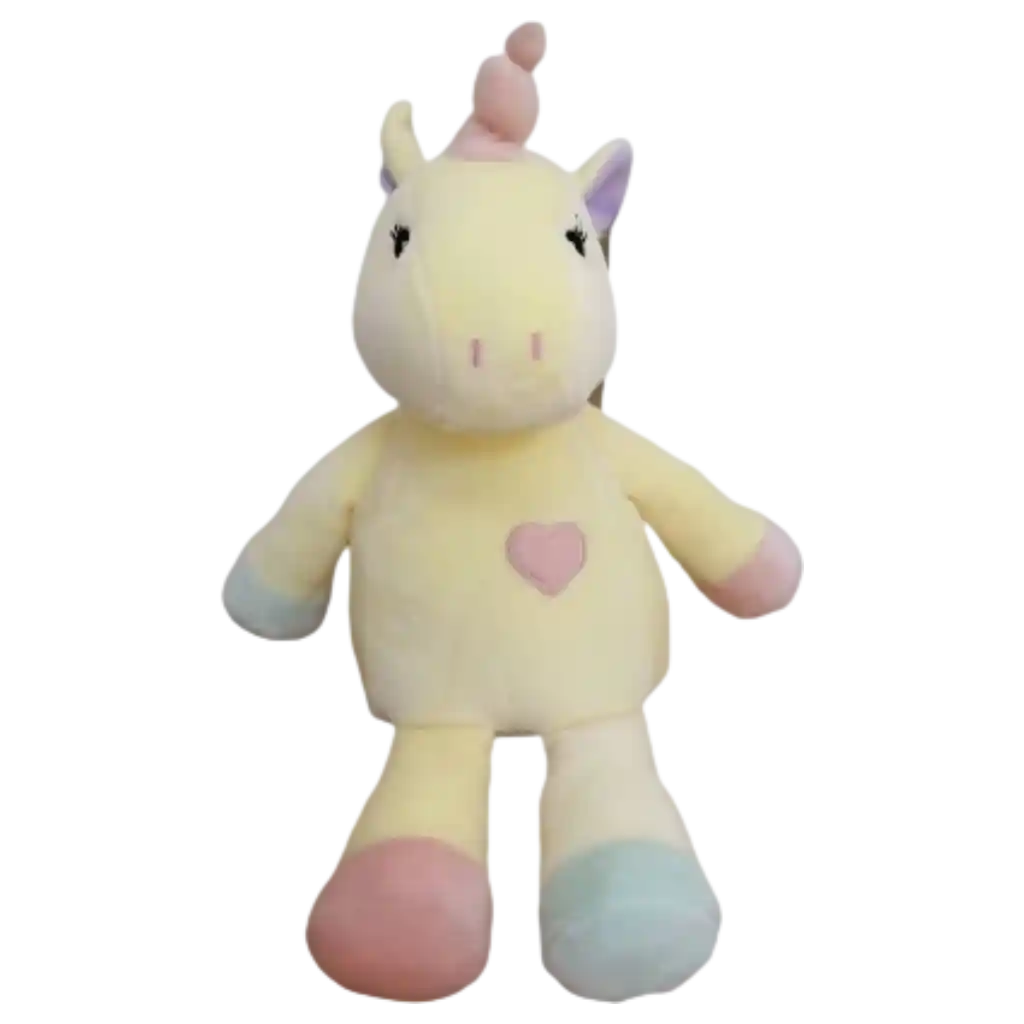 Plüschtier Einhorn sitzend, 23 cm mit Einhorn-Design (Gelb/Pastell)