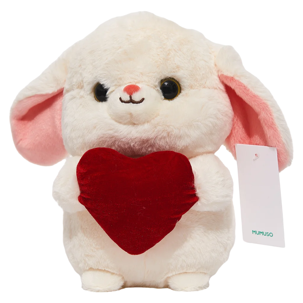Plüschtier Hase mit Herz, 25 cm (Creme/Rot)