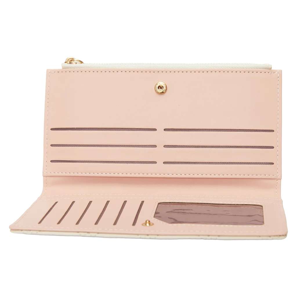 Langes Portemonnaie aus Kunstleder mit Rhombus-Design (Beige)