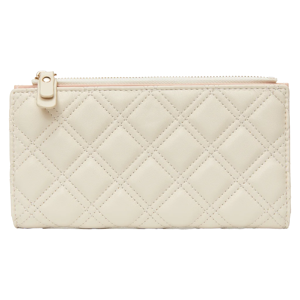 Langes Portemonnaie aus Kunstleder mit Rhombus-Design (Beige)