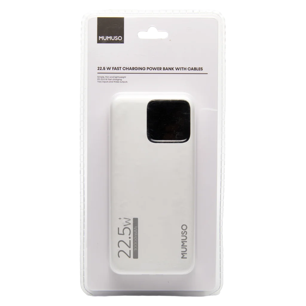 Powerbank mit integriertem Kabel, 10.000 mAh, 22.5W Schnellladefunktion (Weiß)