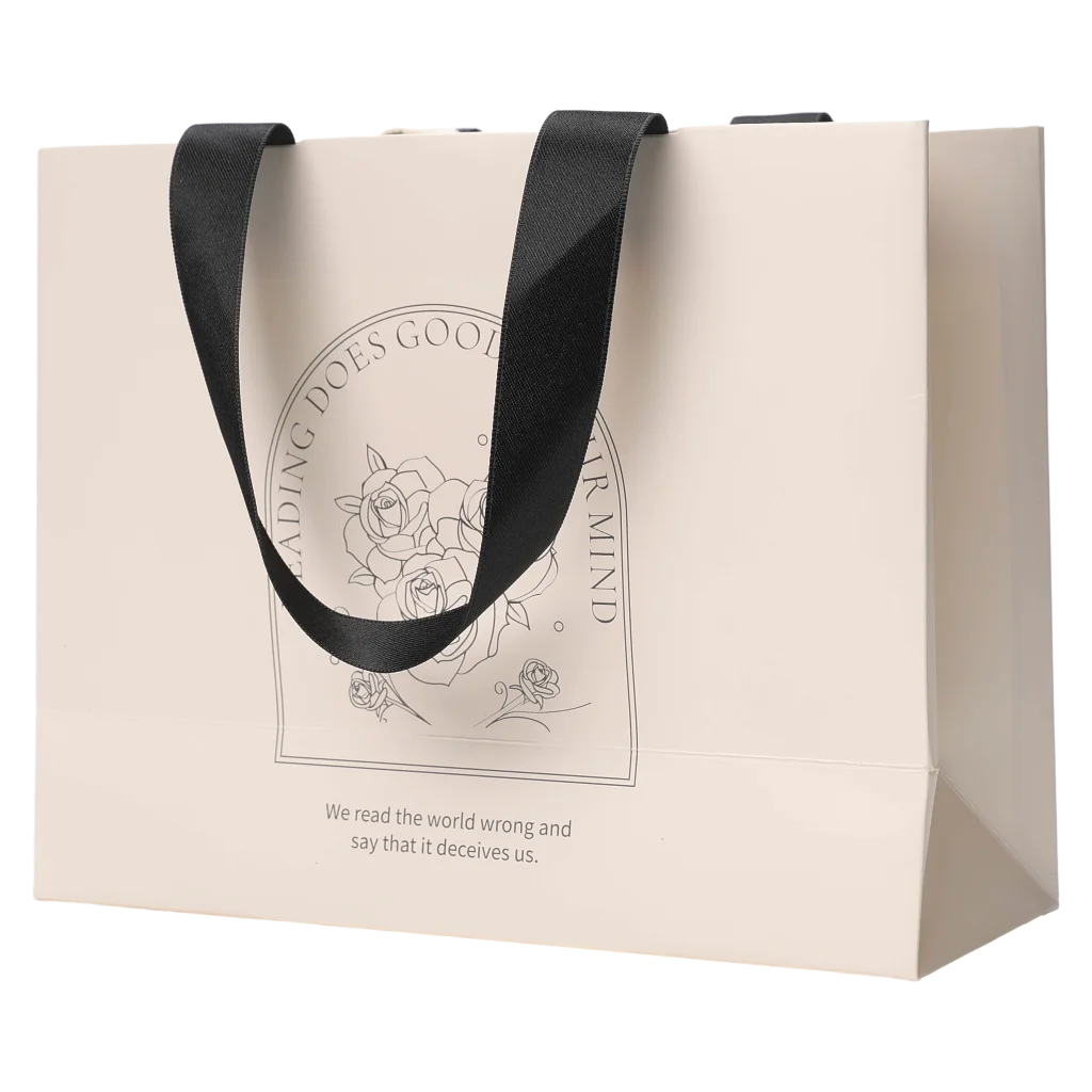 Rechteckige Geschenktasche mit Blumen-Print (Beige)