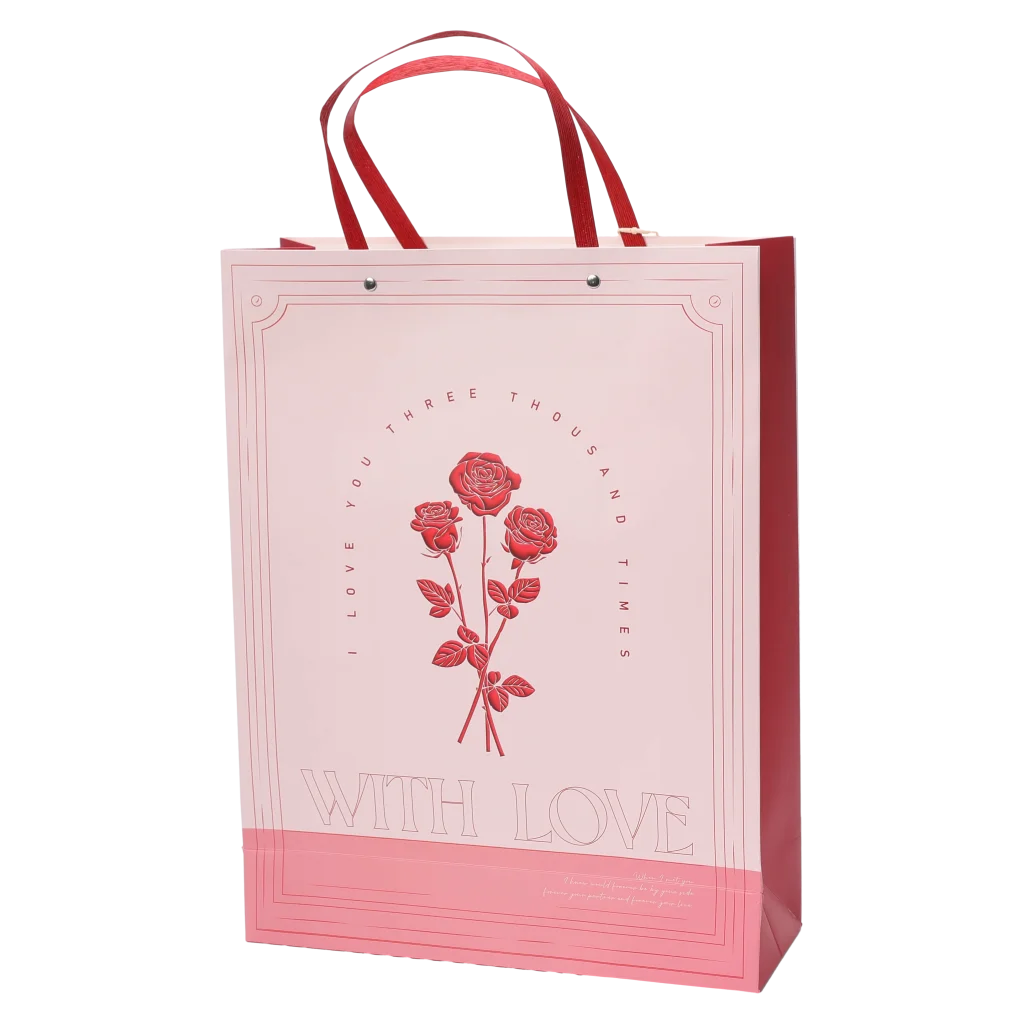 Rechteckige Geschenktragetasche mit Rosendesign (Rosa)