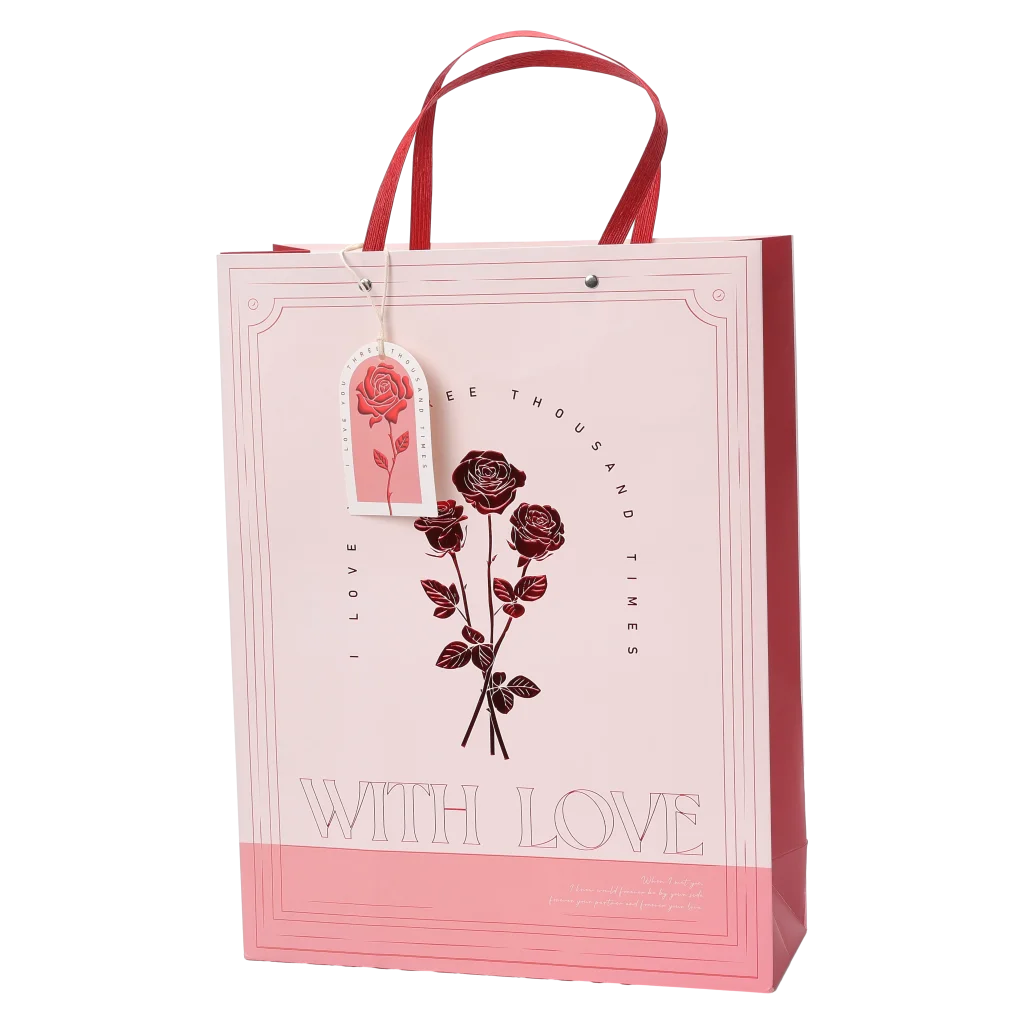 Rechteckige Geschenktragetasche mit Rosendesign (Rosa)