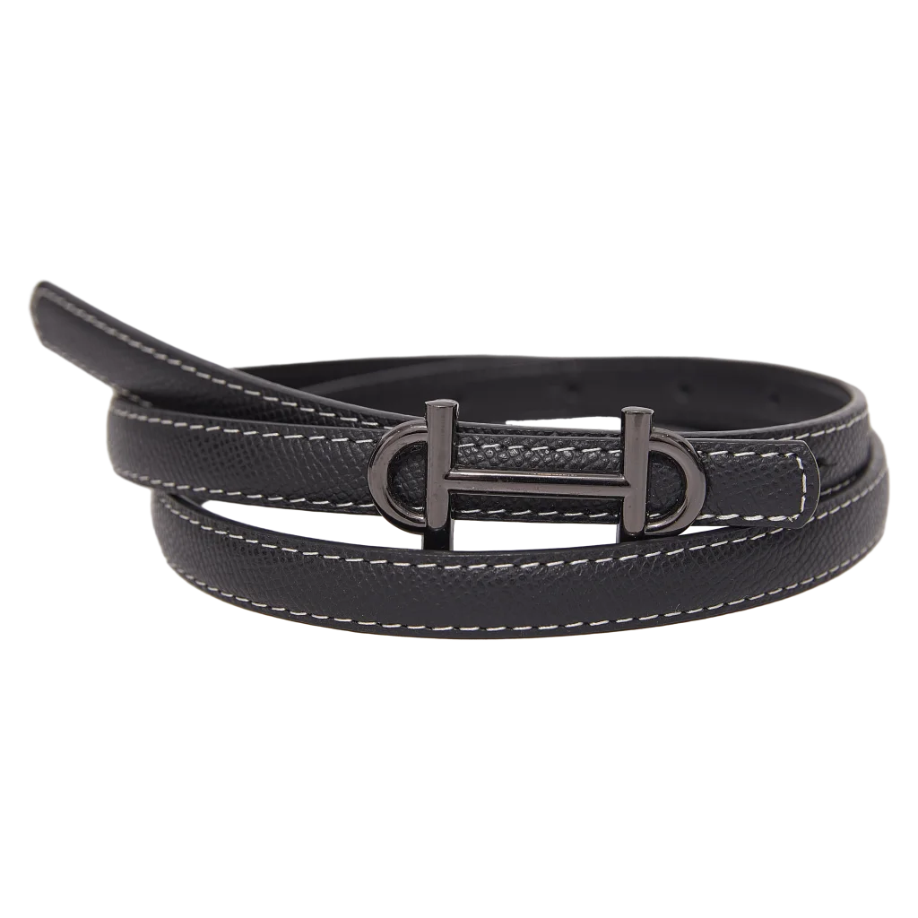 Schmaler Ledergürtel für Damen mit Metallschließe (Schwarz)
