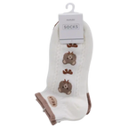Sneakersocken Damen aus Baumwollmischung mit Bären-Design (Weiß/Braun)