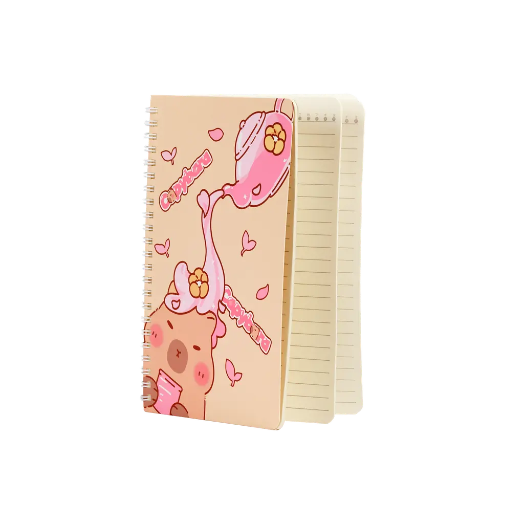 Spiral-Notizbuch A5 mit Capybara-Design, 145 × 210 mm (Beige)