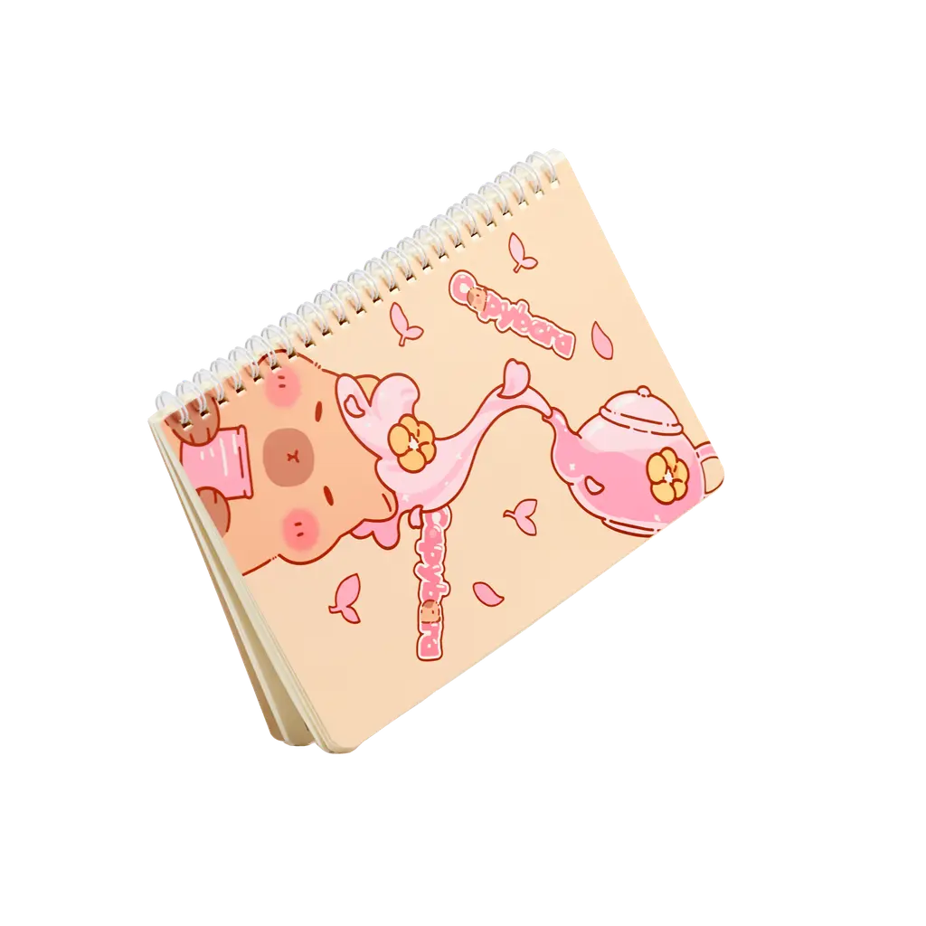 Spiral-Notizbuch A5 mit Capybara-Design, 145 × 210 mm (Beige)