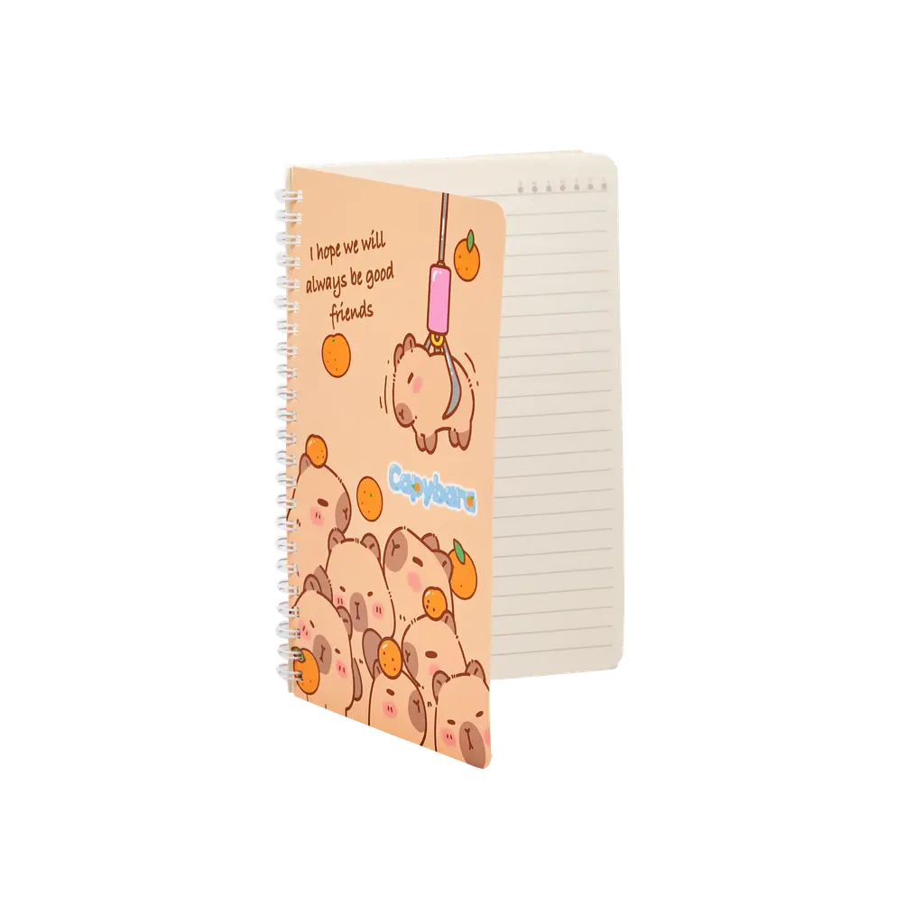 Spiral-Notizbuch A5 mit Capybara-Design, 145 × 210 mm (Beige)
