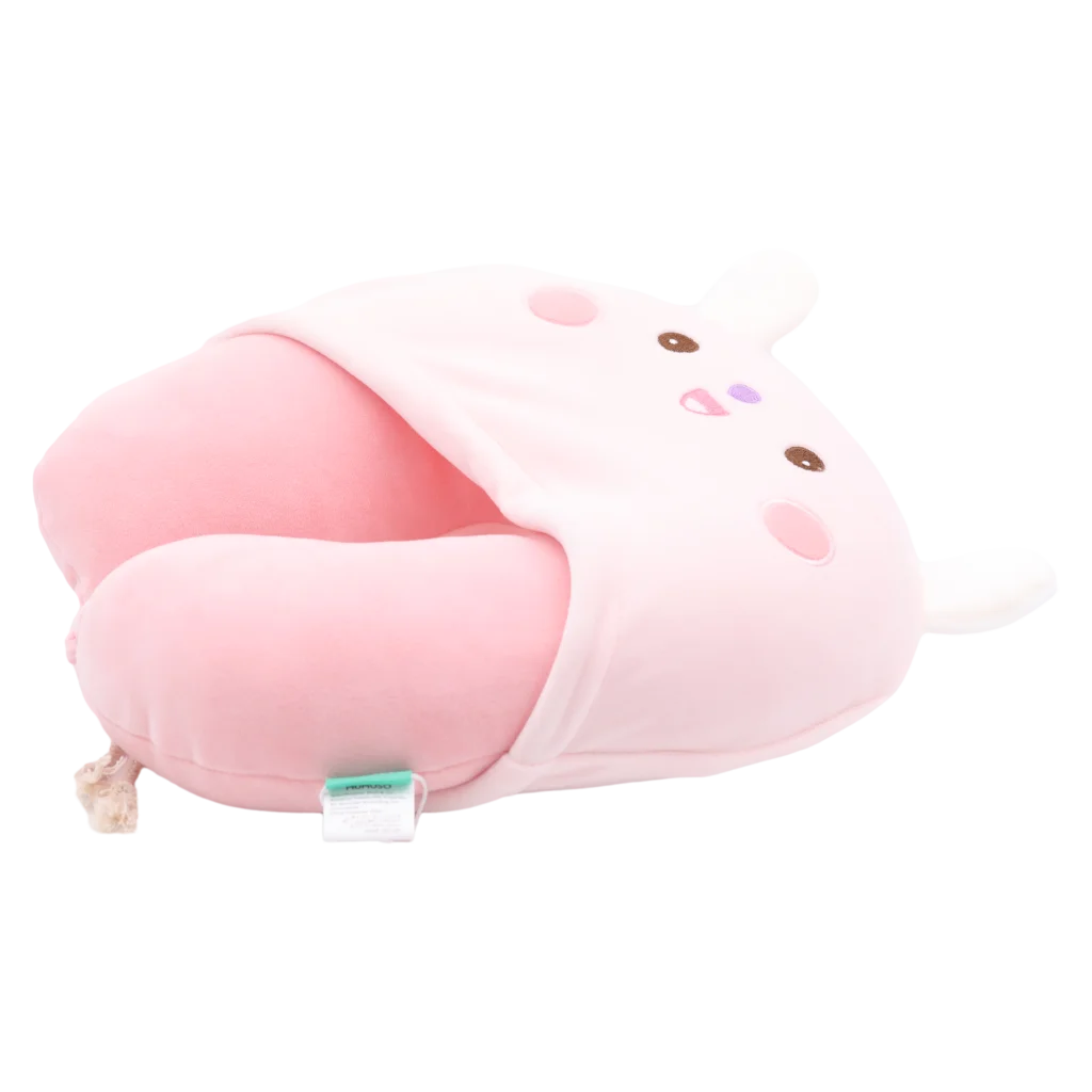 U-förmiges Nackenkissen mit Kapuze, Tier-Design (Rosa)