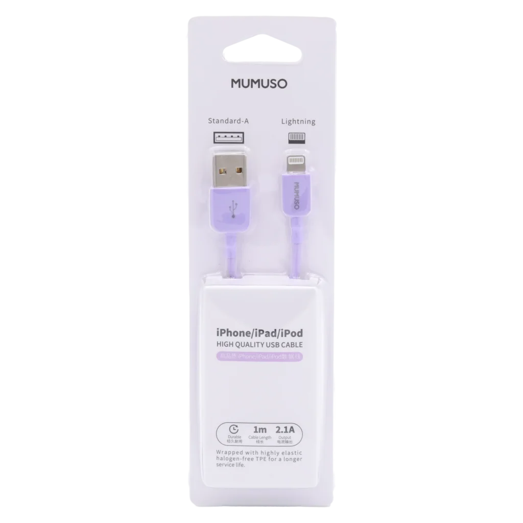 USB-Ladekabel für iPhone/iPad/iPod, 1 m aus TPE (Lila)