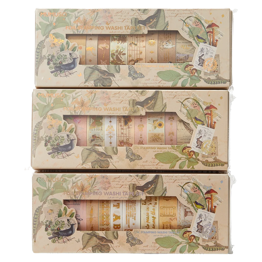 8-teiliges Washi Tape Set mit Goldfolien-Print, Wald-Design (Mehrfarbig)