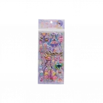 Vorderansicht der glitzernden anzieh-sticker von mumuso mit bunten figuren.