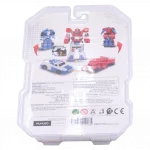 Rückseite der verpackung des 2-in-1 transformations-roboter & auto spielzeugs von mumuso mit produktinformationen.