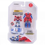Vorderansicht des 2-in-1 transformations-roboter & auto spielzeugs von mumuso in verpackung.
