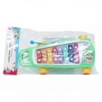 Rückansicht des klassischen xylophon-ziehtiers in roter verpackung.