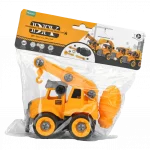 Vorderansicht eines orangefarbenen diy-baustellen-lkws in verpackung.