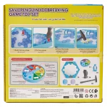 Rückseite der verpackung des pinguin-rettungs-eisbrecher-spielzeugsets mit spielanleitung.
