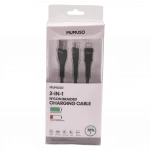 Vorderansicht der verpackung des 2-in-1 nylon geflochtenen ladekabels von mumuso.