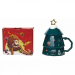 Verpackung des keramikbechers mit weihnachtsmann-design und geschenkbox.