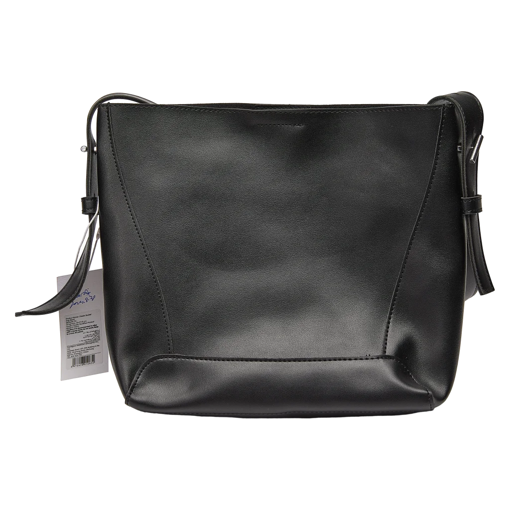 Klassische schultertasche aus pu, vielseitig einsetzbar (schwarz) 11 Vorderansicht der klassischen schwarzen bucket bag von mumuso.