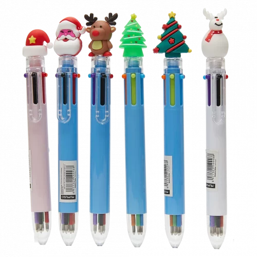 MUMUSO 10-in-1 Kugelschreiber mit Weihnachtsmotiv und Glitzer-Print, Mehrfarbstift für Kinder – praktische Geschenkidee.