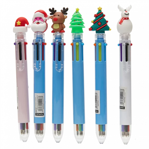 MUMUSO 10-in-1 Kugelschreiber mit Weihnachtsmotiv und Glitzer-Print, Mehrfarbstift für Kinder – praktische Geschenkidee.