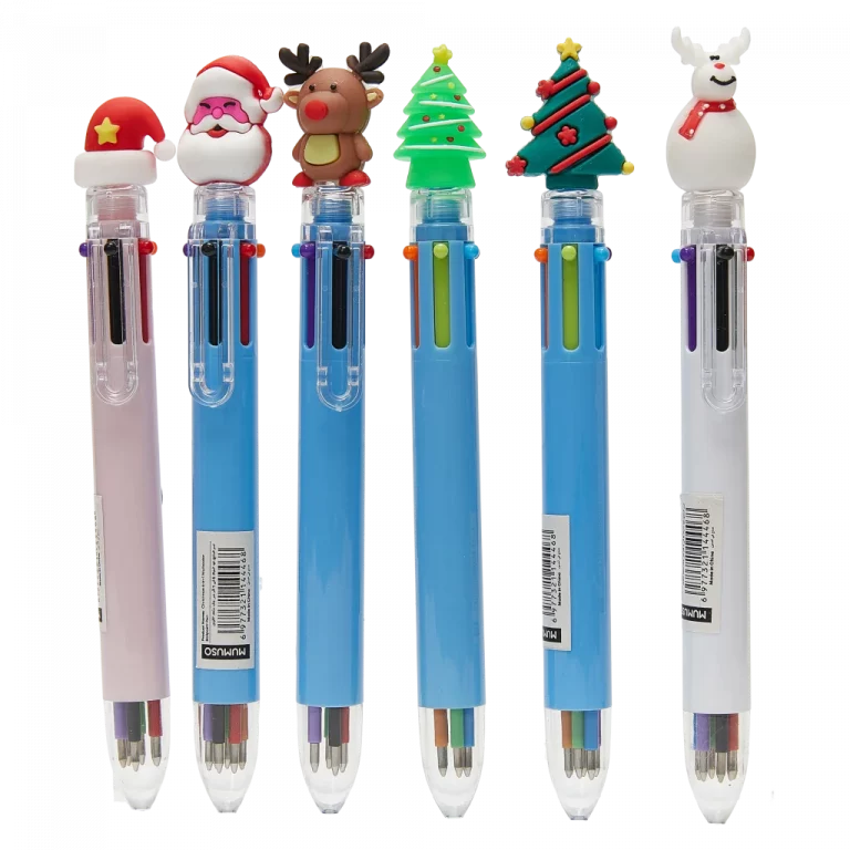 MUMUSO 10-in-1 Kugelschreiber mit Weihnachtsmotiv und Glitzer-Print, Mehrfarbstift für Kinder – praktische Geschenkidee.