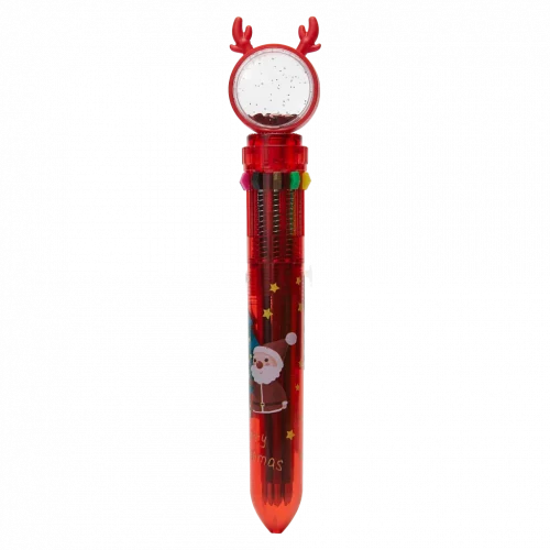 MUMUSO 10-in-1 Kugelschreiber mit Weihnachtsmotiv und Glitzer-Print, Mehrfarbstift für Kinder – praktische Geschenkidee.