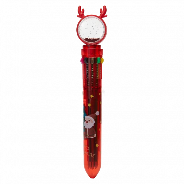 MUMUSO 10-in-1 Kugelschreiber mit Weihnachtsmotiv und Glitzer-Print, Mehrfarbstift für Kinder – praktische Geschenkidee.