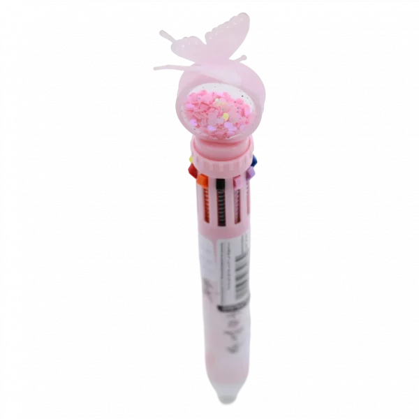 MUMUSO 10-in-1 Kugelschreiber mit Schmetterling, Rosa – praktischer Mehrfarben-Kugelschreiber für Schule und Büro.
