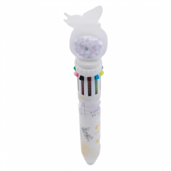 MUMUSO 10-in-1 Kugelschreiber mit Schmetterling, Rosa – praktischer Mehrfarben-Kugelschreiber für Schule und Büro.
