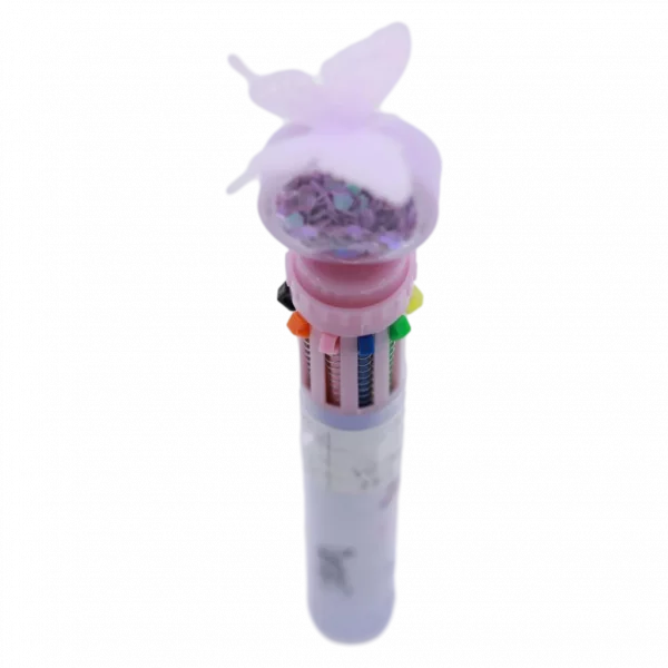 MUMUSO 10-in-1 Kugelschreiber mit Schmetterling, Rosa – praktischer Mehrfarben-Kugelschreiber für Schule und Büro.