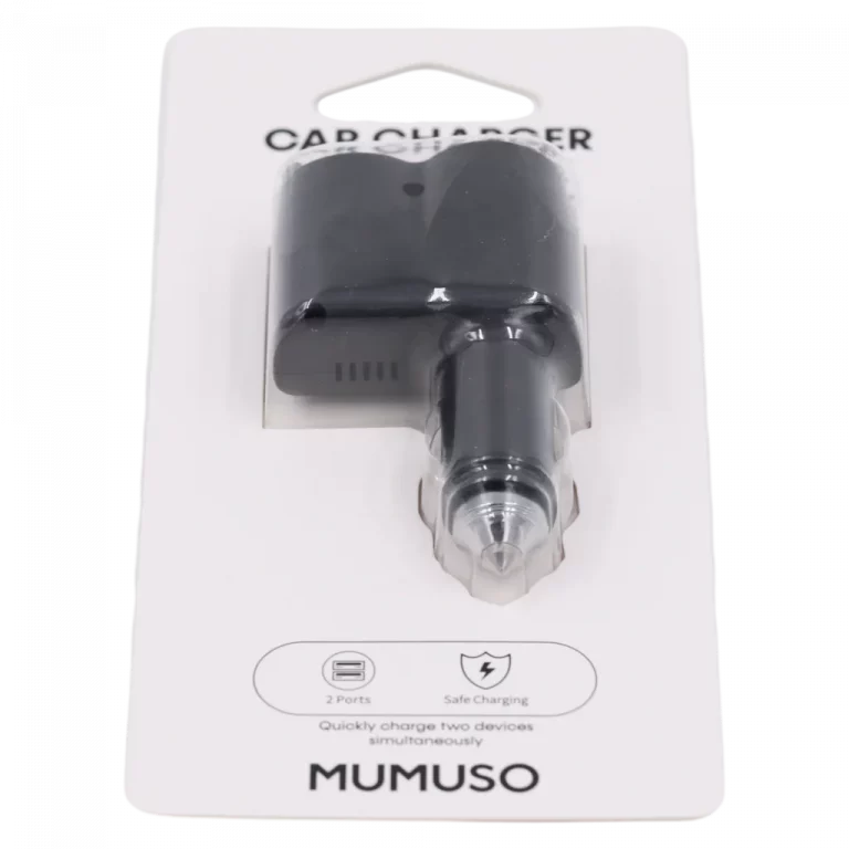 MUMUSO Kfz-Ladegerät mit Safety-Hammer, schwarz – praktischer Zigarettenanzünder Adapter für zwei Geräte im Auto.